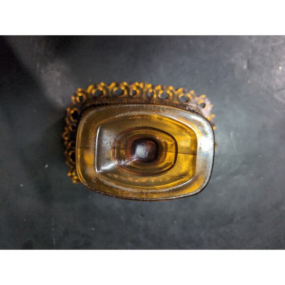 FTDA Amber Glass Candy Dish, Lace Ribbed‎ Pedestal Bowl, VTG Home Decor, Planter - Picture 10 of 11